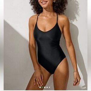 Aerie Black Strappy Back One Piece Swimsuit Size M